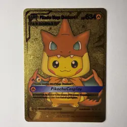 Pikachu Mega Charizard Y Cosplay Gold Foil Fan Art Card - Image 3