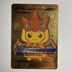 Pikachu Mega Charizard Y Cosplay Gold Foil Fan Art Card - Image 4