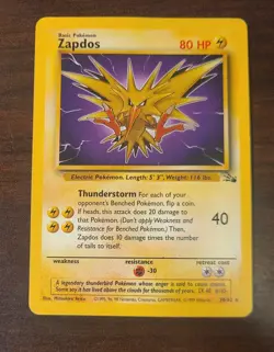 Pokemon Zapdos 15/62 Fossil Holo Rare Unlimited Edition 80 HP Card English 1999 - Image 1