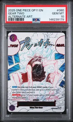 2025 ONE PIECE OP11-A FIST OF DIVINE SPEED ALTERNATE ART #080 GEAR TWO PSA 10 - Image 1