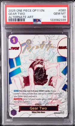 2025 ONE PIECE OP11-A FIST OF DIVINE SPEED ALTERNATE ART #080 GEAR TWO PSA 10 - Image 1