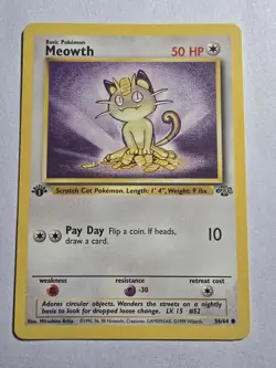 1st Edition Meowth 56/64 Common Jungle Pokemon Card - Image 1