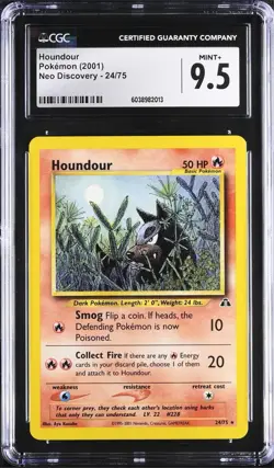 CGC 9.5 MINT + Houndour 24/75 Neo Discovery Rare Vintage WOTC 2001 Pokemon Card - Image 1