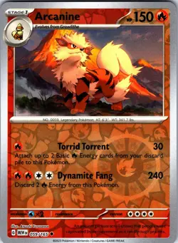 Arcanine 059/165 Uncommon 151 Pokemon Reverse Holo Near Mint - Image 1