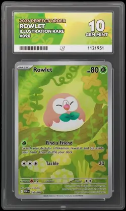 Rowlet 090/088 Perfect Order ACE Graded 10 Pokemon Card PERFECT SUBS - Image 1