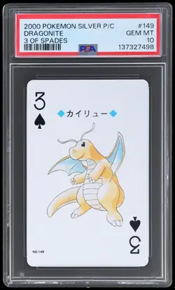 2000 Pokemon Silver Version Playing Cards Dragonite #149 PSA 10 3 Of Spades - Image 1