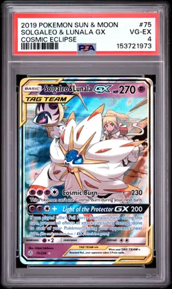 2019 POKEMON SUN & MOON COSMIC ECLIPSE #75 SOLGALEO & LUNALA GX PSA 4 - Image 1