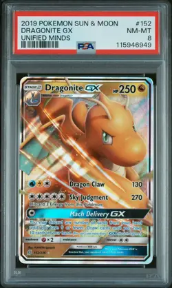 POKEMON DRAGONITE UNIFIED MINDS GX #152/236 HOLO PSA 8 NM - Image 1