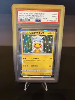 Pokemon Poncho-Wearing Pikachu Alolan Vulpix JPN Holo Promo 037/SM-P PSA 9 MINT - Image 1