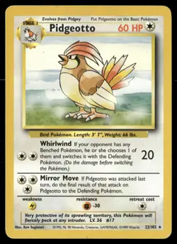 Pidgeotto 22/102 Rare Base Set Unlimited Pokemon MP - Image 1