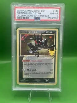 2021 POKEMON SWSH PROMO CELEBRATIONS ETB 144 GRENINJA GOLD STAR PSA 8 NM MT - Image 1