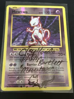 Pokemon TCG Base Set Mewtwo 10/102 Holo Rare Unlimited Autographed - Image 2