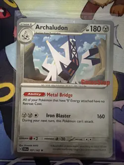 2024 Pokemon TCG Stellar Crown Archaludon #107 Cosmos Holo GameStop Stamp - Image 1