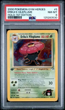 PSA 8 Erika's Vileplume 1st Edition 5/132 Gym Heroes Holo Vintage Pokemon Rare - Image 1