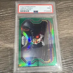 2020-21 Panini Prizm LeBron James Lakers #1 Green Prizm Kobe Tribute PSA - Image 1