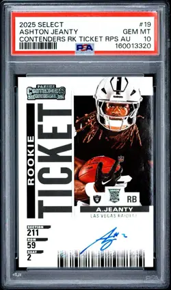 ASHTON JEANTY 2025 PANINI SELECT CONTENDERS ROOKIE TICKET AUTO PSA 10 RC LOW POP - Image 1