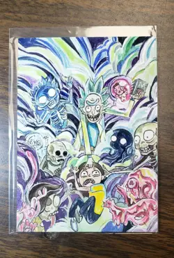 ACEO ORIGINAL OOAK HAND-DRAWN SKETCH CARD 1/1 Rick And Morty Signed By Artist! - Image 1