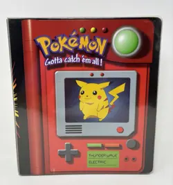 Vintage 1999 Nintendo Pokemon 3-Ring Card Binder Thunder Wave Electric Made USA 41365040775 - Image 1