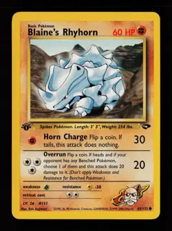 Blaine's Rhyhorn 65/132 1st Edition Common Gym Challenge Pokemon Cards - Image 1