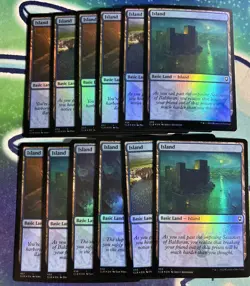 (x12) Island 455 Foil Land Assorted Arts Baldur's Gate Magic The Gathering NM - Image 1