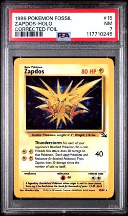 PSA 7 - 1999 Pokemon Fossil ZAPDOS HOLO Corrected Foil #15 (0245) - Image 1