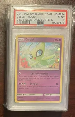 2017 Pokemon Sun Moon Single Blister Promo Celebi Holo SM224 PSA 9 Mint - Image 1