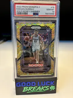 2022-23 PRIZM MONOPOLY KEEGAN MURRAY GOLD MONEY SHIMMER RC #D 470/500 PSA 10 - Image 1