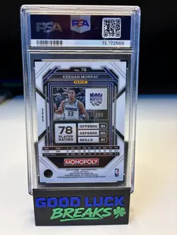 2022-23 PRIZM MONOPOLY KEEGAN MURRAY GOLD MONEY SHIMMER RC #D 470/500 PSA 10 - Image 2