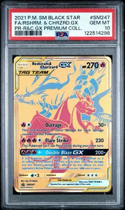 2021 POKEMON SM BLACK STAR PROMO #SM247 FULL ART/RESHIRAM & CHARIZARD GX PSA 10 - Image 1