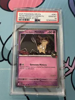 Pokemon Team Rockets Mimikyu Prerelease Staff Promo Card PSA 10 Destined Rivals - Image 1