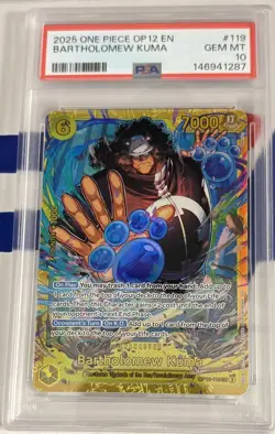 2025 One Piece Bartholomew Kuma Secret Rare OP12-119 PSA 10 - Image 1