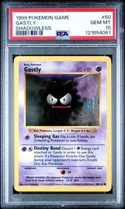 1999 Pokemon Game Shadowless #50 Gastly PSA 10 Card GEM MINT! BASE SET Free Ship - Image 1