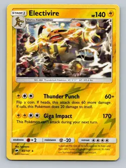 Pokemon Electivire SM - Burning Shadows 43/147 Near Mint NM Reverse Holo - Image 1