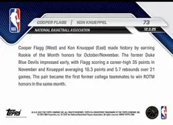 Topps 2025-26 Topps Now #73 Dual Rookie Cooper Flagg/Kon Knueppel NBA Card 6180 - Image 2