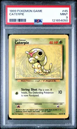 1999 Pokemon Game # 45 Caterpie PSA 9 MINT! Trusted Seller! Free Ship! Base Set - Image 1
