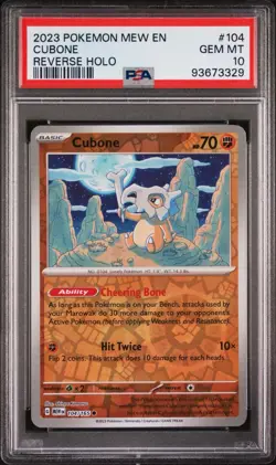 Cubone 104/165 PSA 10 Pokemon 151 Reverse Holo Card Low Pop English - Image 1