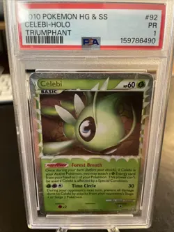 Pokemon TCG Celebi Holo Rare Card HS-TRIUMPHANT92/102 PSA 1 - Image 1