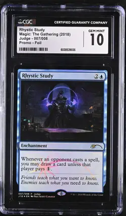 RHYSTIC STUDY Promotional Judge Foil Rare CGC 10 Gem Mint MTG [Nostalgium] - Image 1