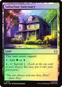 NM Foil Suburban Sanctuary, MTG, Marvel's Spider-Man, Magic the Gathering, 185 - Image 1