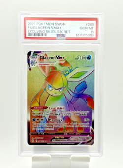 PSA 10 Glaceon VMAX 208/203 Evolving Skies Holo Secret Rare Pokemon Rainbow Card - Image 1