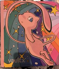 Hand painted Vault X Pokemon Mew Trading Card Binder 12 pocket w/ Zipper, Pink - Image 1