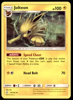 Jolteon 70/236 Uncommon Cosmic Eclipse Pokemon Near Mint - Image 1
