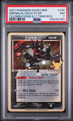 PSA 7 2021 POKEMON SWSH BLACK STAR PROMO #144 GRENINJA-GOLD STAR CELEBRATIONS - Image 1