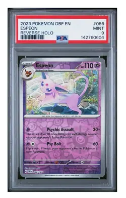 PSA 9 2023 POKEMON OBF EN-OBSIDIAN FLAMES | REVERSE HOLO ESPEON 086 - Image 1