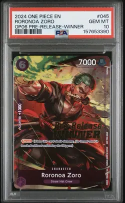 Bandai Roronoa Zoro OP06 Pre-Release Winner Prerelease EN P-045 PSA 10 - Image 1