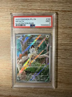 Pokemon 2025 Meowth 106/094 Me02 Phantasmal Flames Illustration Rare Holo PSA 9 - Image 1