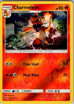 Charmeleon 19/147 Uncommon Burning Shadows Pokemon Reverse Holo Lightly Played - Image 1