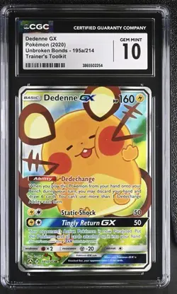 ✨✨ CGC 10 ENGLISH Dedenne GX 195a/214 Pokemon Unbroken Bonds 2020 - Image 1