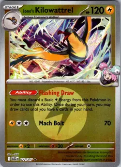 Iono's Kilowattrel (Energy Symbol Pattern) 072/217 ASC Pokemon Reverse Holo NM - Image 1