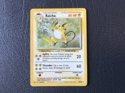 Pokemon TCG Raichu Card 14/102 Base Set Unlimited Holo Rare 1999 WOTC MP - Image 1